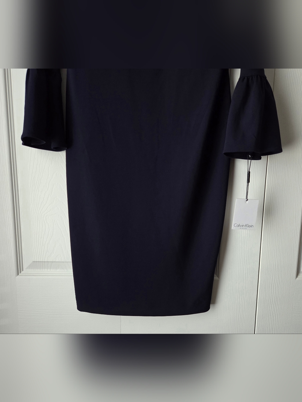 NWT Calvin Klein Navy Dress with White Trim and Bell Sleeves Size 8 - Picture 7 of 14